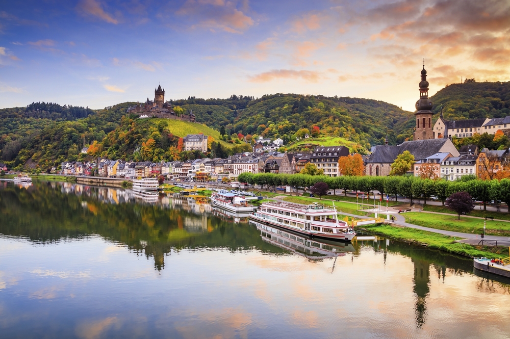 Cochem im Sonnenuntergang mit Blick auf die Reichsburg und Altstadt